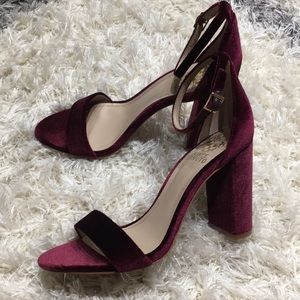 Maroon Velvet Block Heels